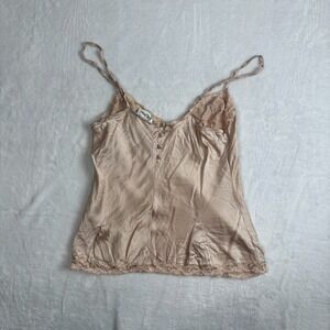 Y2K Felina Tan Lace Trim Grunge Spaghetti Straps V Neck Cami Top Womens‎ Medium